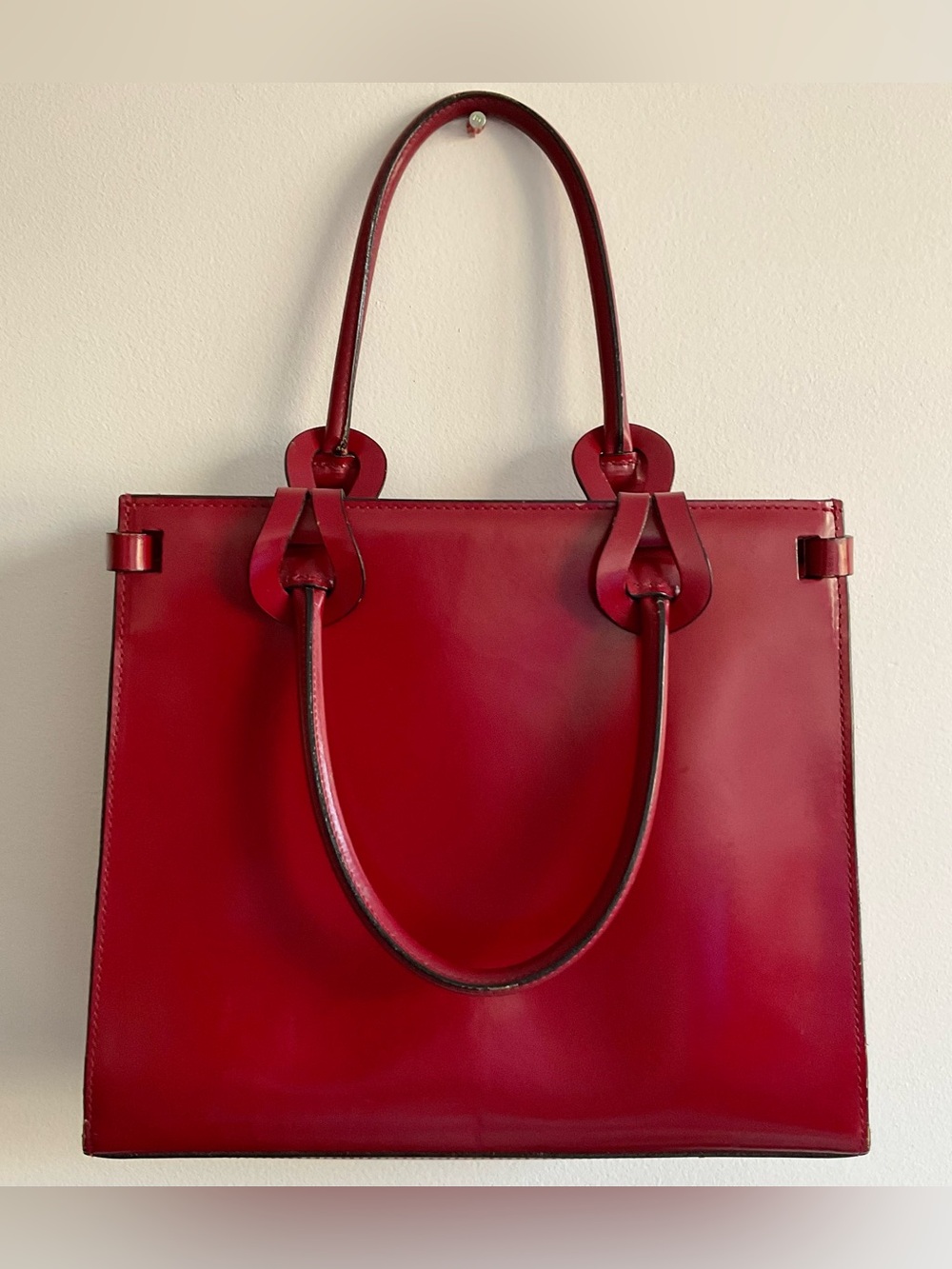 LIZPEL Pelletterie | Red Patent Leather Structured Tote Handbag Purse